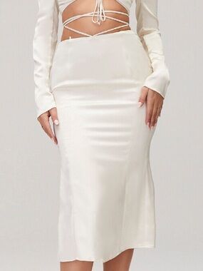 NWT Mistress Rocks Off White Satin Tie Waist Midi Skirt Size S